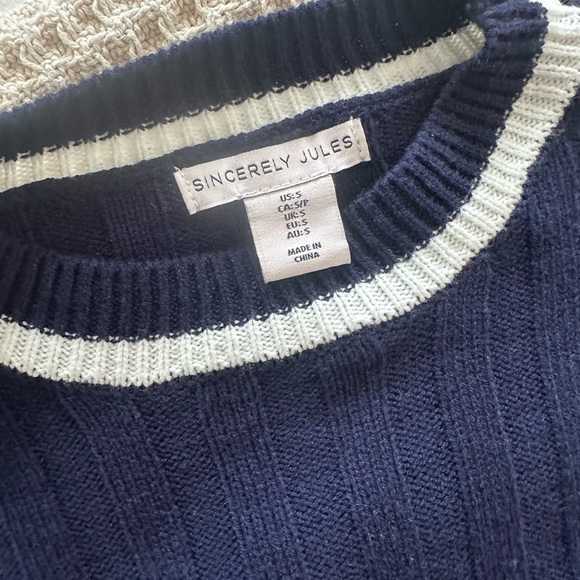 Sincerely Jules Navy and White Knit Sweater and Pant Lounge Set - Size Small - Picture 2 of 11